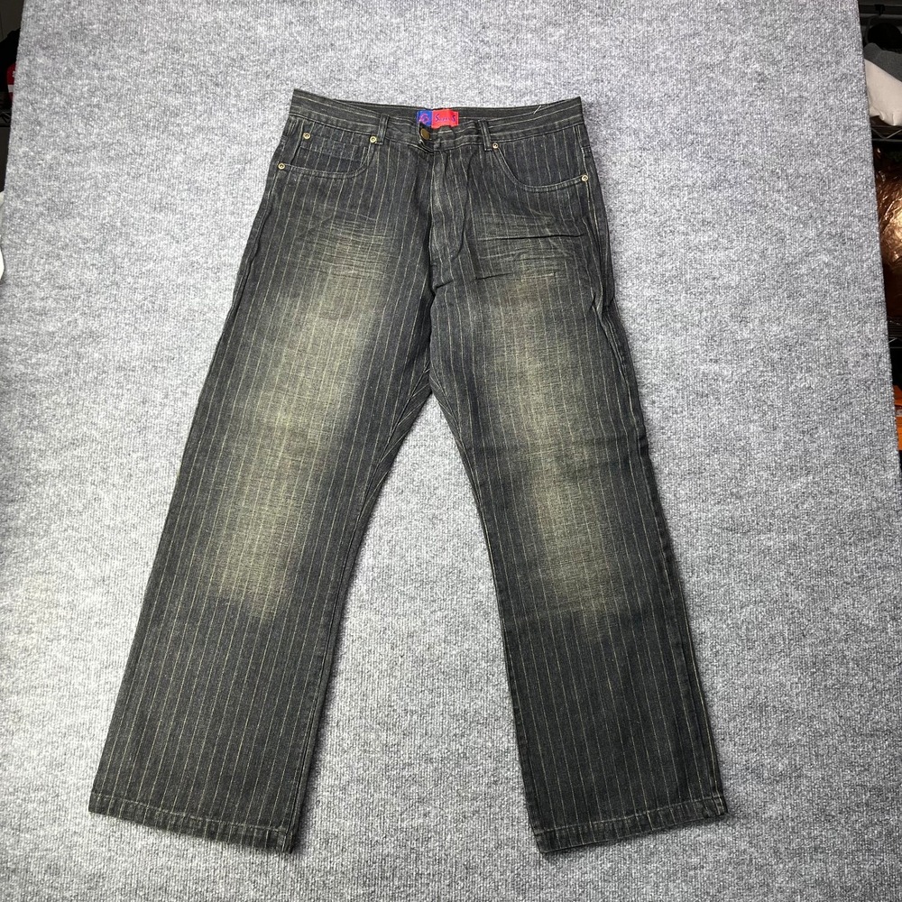 VTG‎ Deadstock Y2K Super S Jeans Men's Denim Hickory Pinstripe Straight - 37X29